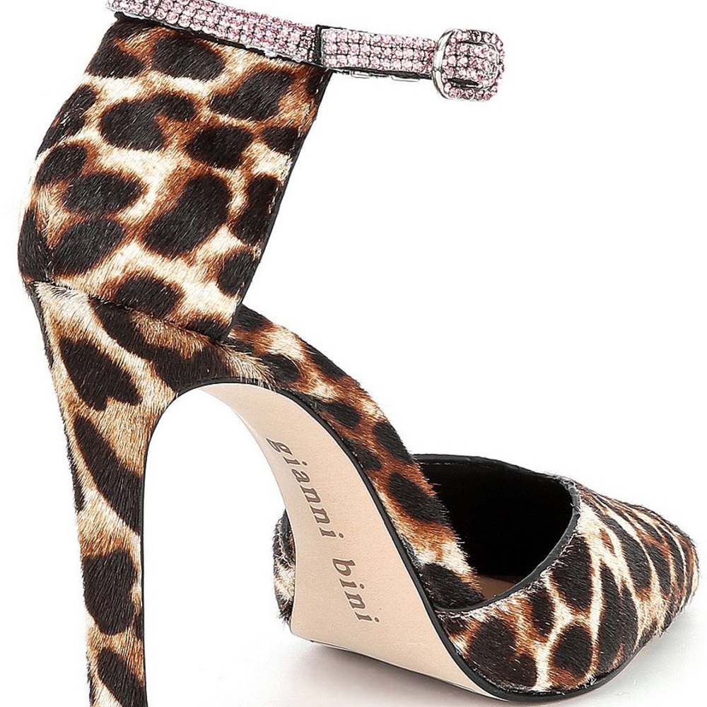 Gianni Bini Jesika Leopard Print Calf Hair Bling Ankle Strap Pumps sz 6 M - Picture 3 of 11